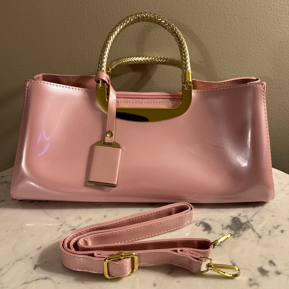 Elegant Pink Handbag with Gold Accents